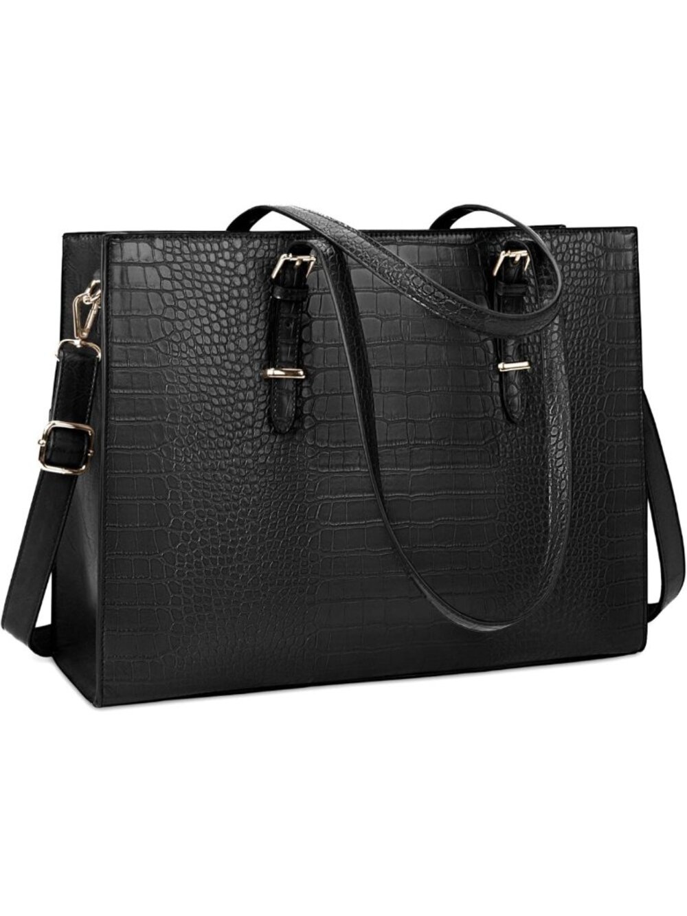 Stylish Water-Resistant 15.6" Crocodile Leather Laptop Tote Bag for Work